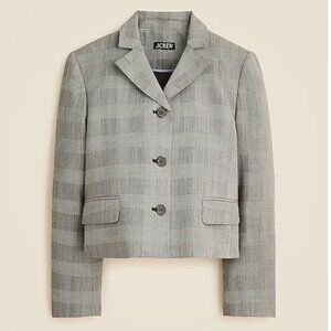 J.Crew Cropped Lady Blazer – Italian Gauzy Wool Blend – B&W Glen Plaid – 4 – NWT
